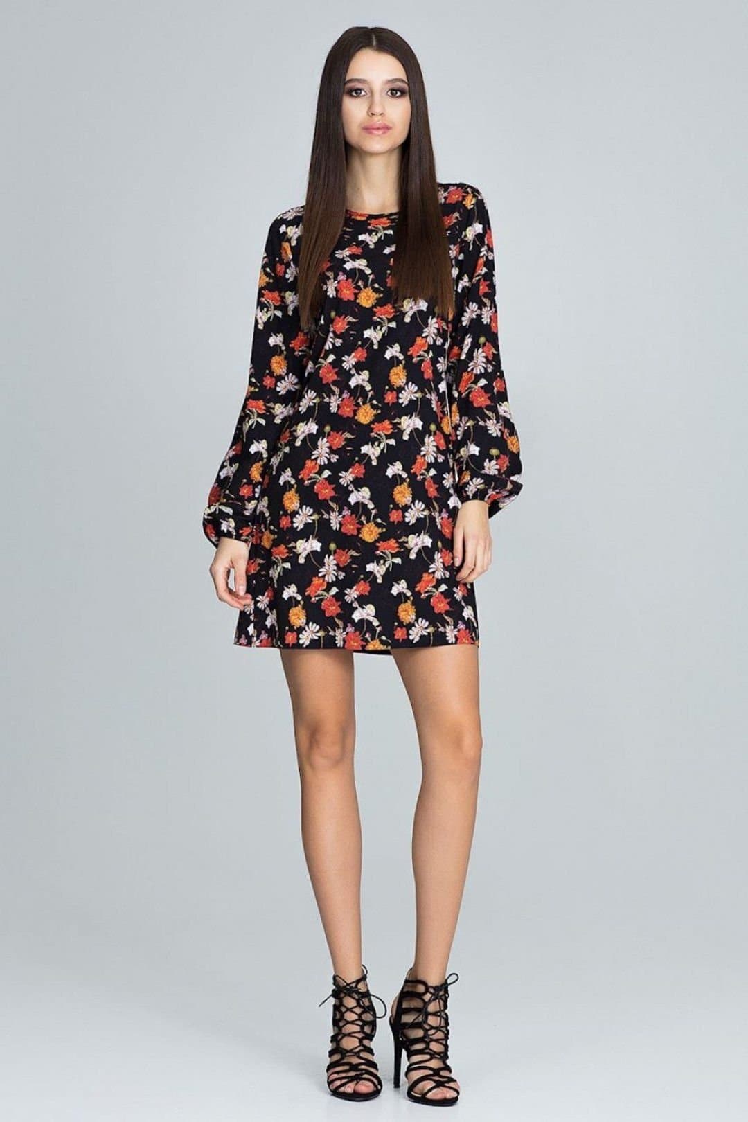 Love Lace Love Lace Women's Floral Daydress with Long Pleated Sleeves in Black