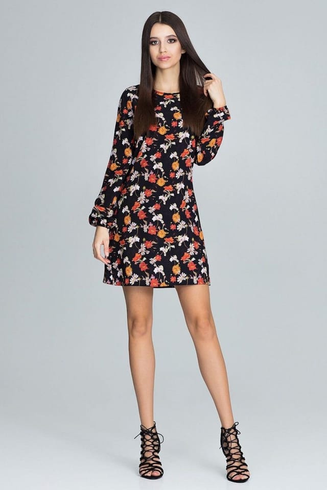 Love Lace Love Lace Women's Floral Daydress with Long Pleated Sleeves in Black - 2