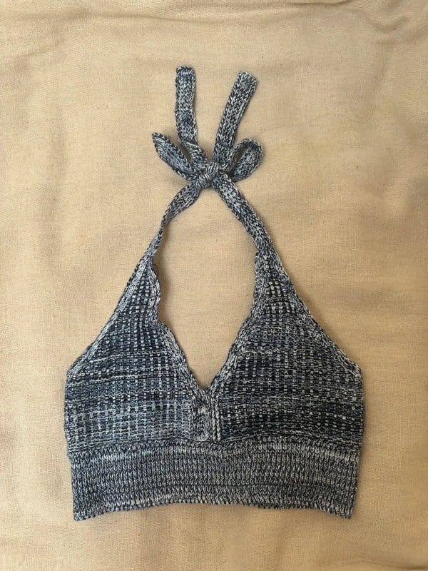 Topshop Navy Crochet Knit Halter Top