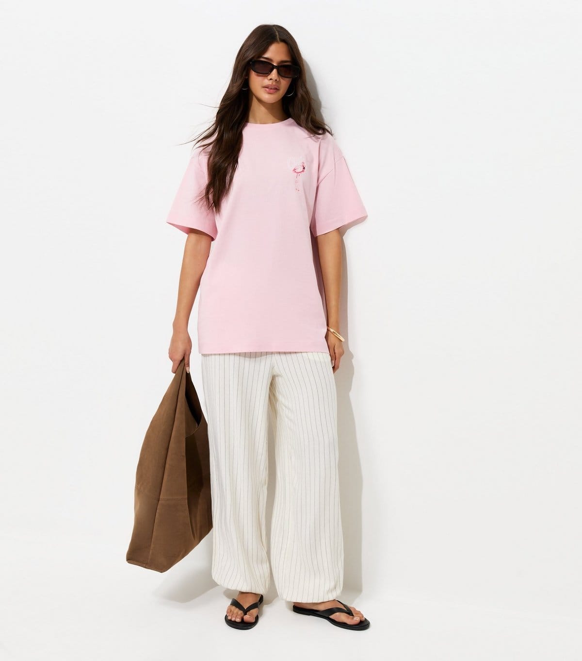 New Look Women's Light Pink Cotton Flamingo Print Oversized T-Shirt New Look - 4