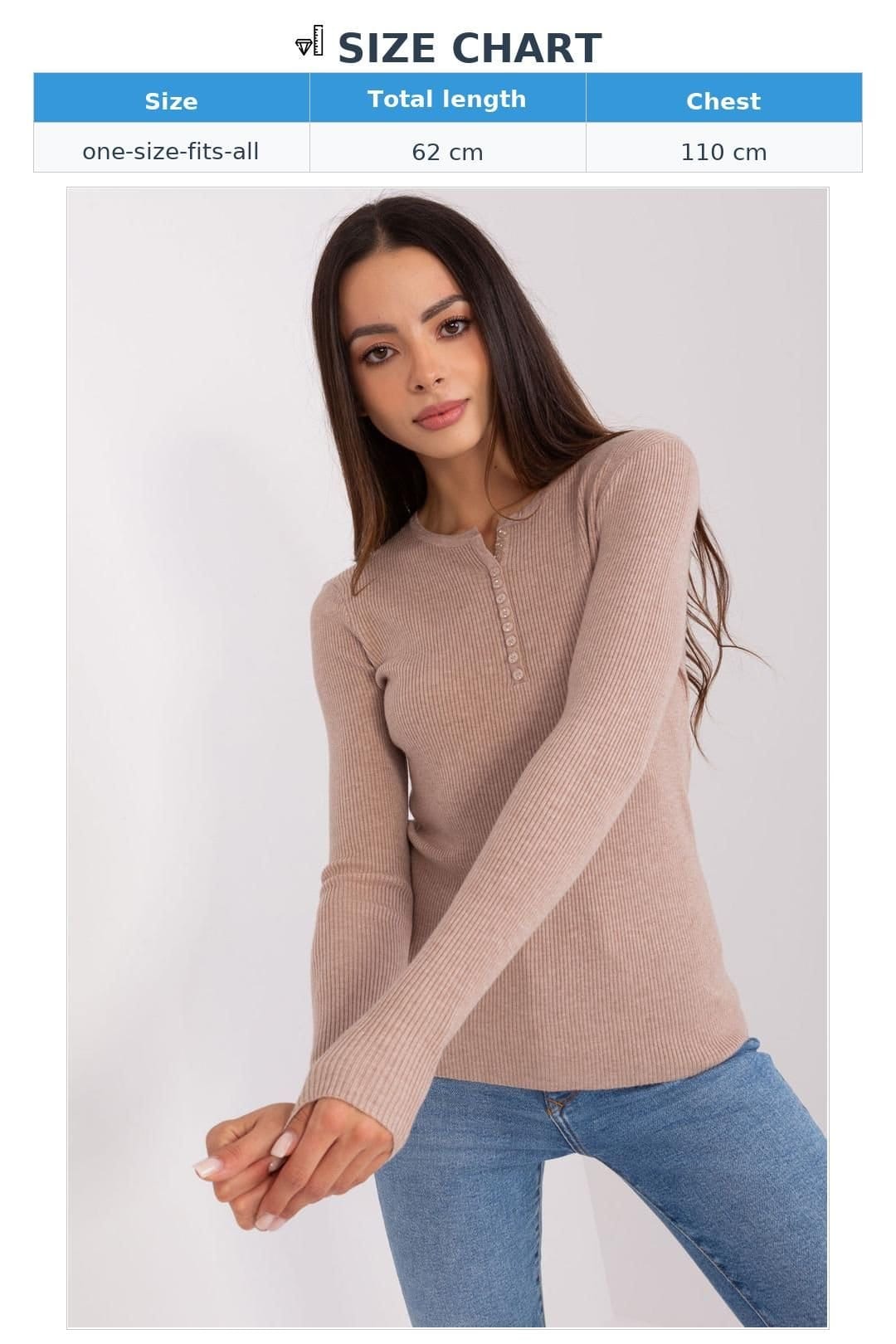 Love Lace Love Lace Women's Ribbed V Neck Viscose Sweater with Zircon Buttons in Beige - 4