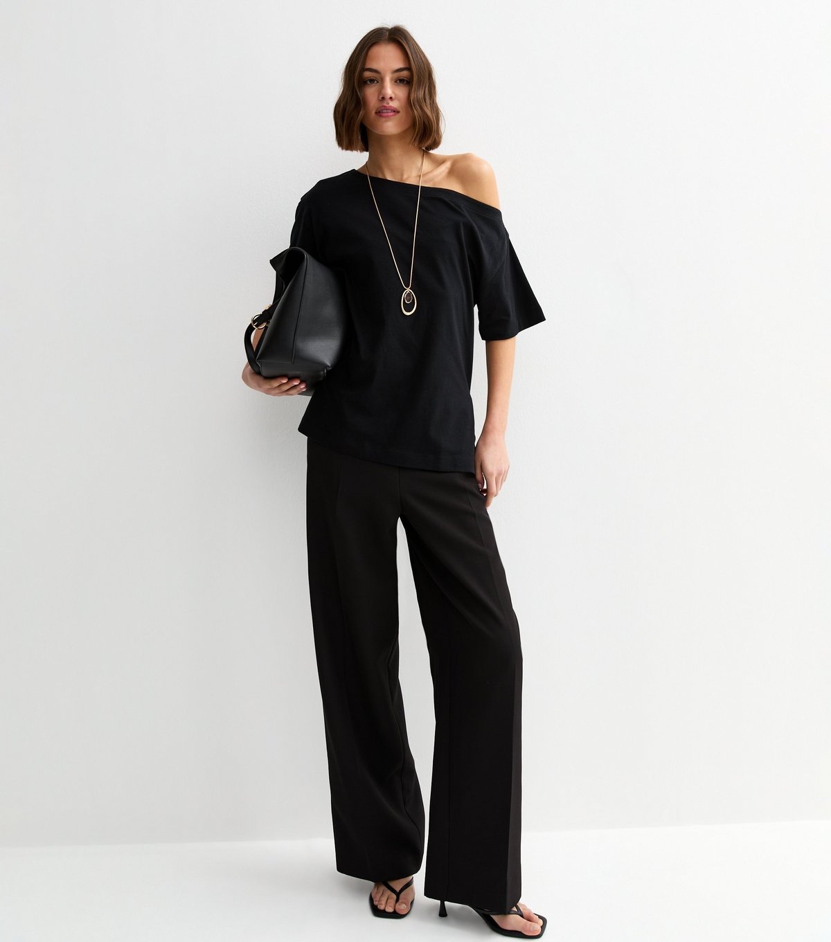 New Look Women's Black Cotton Off The Shoulder T-Shirt New Look - 3