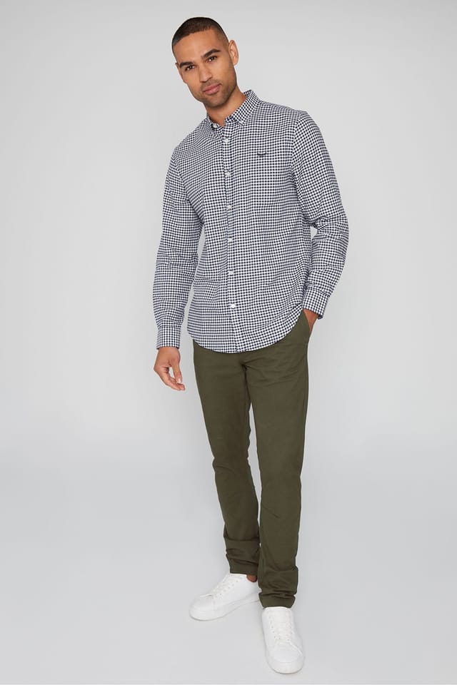 Threadbare Threadbare Men's 'Luca' Cotton Long Sleeve Check Shirt in Mid Navy - 3