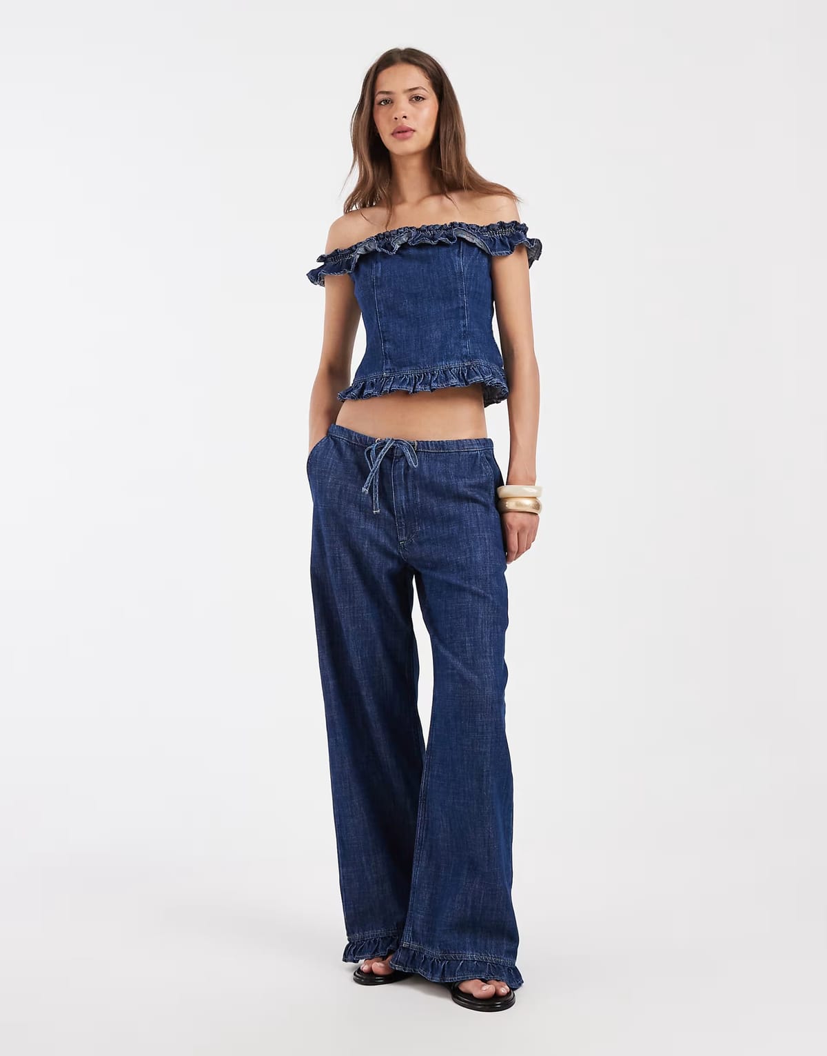 ASOS ASOS DESIGN pull on jean with frill co ord in mid blue - 1
