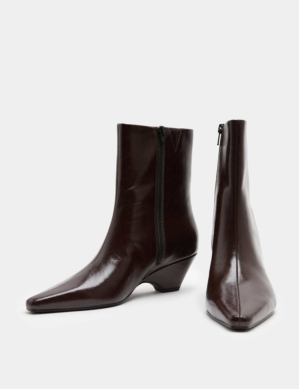 Marks & Spencer M&S Polished Chisel Toe Wedge Ankle Boots Wine - 1
