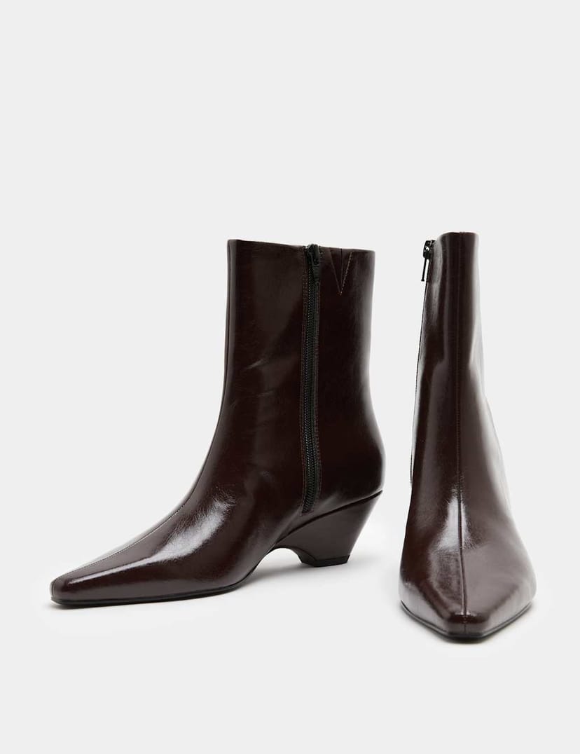 Marks & Spencer M&S Polished Chisel Toe Wedge Ankle Boots Wine - 1