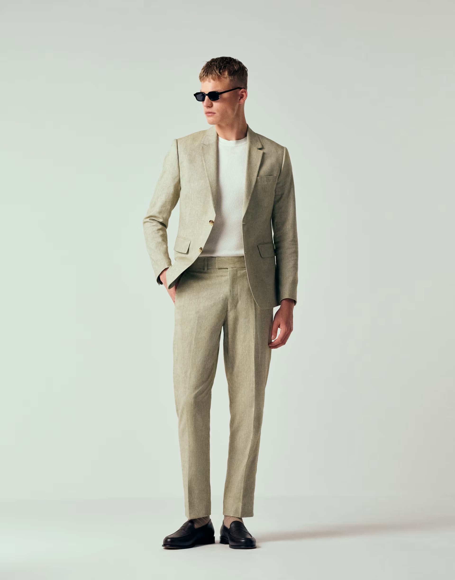 ASOS Abercrombie & Fitch linen blend slim suit co-ord in green