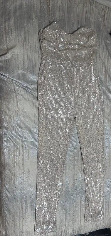ASOS Sequin jumpsuit champagne with spaghetti straps size 12
