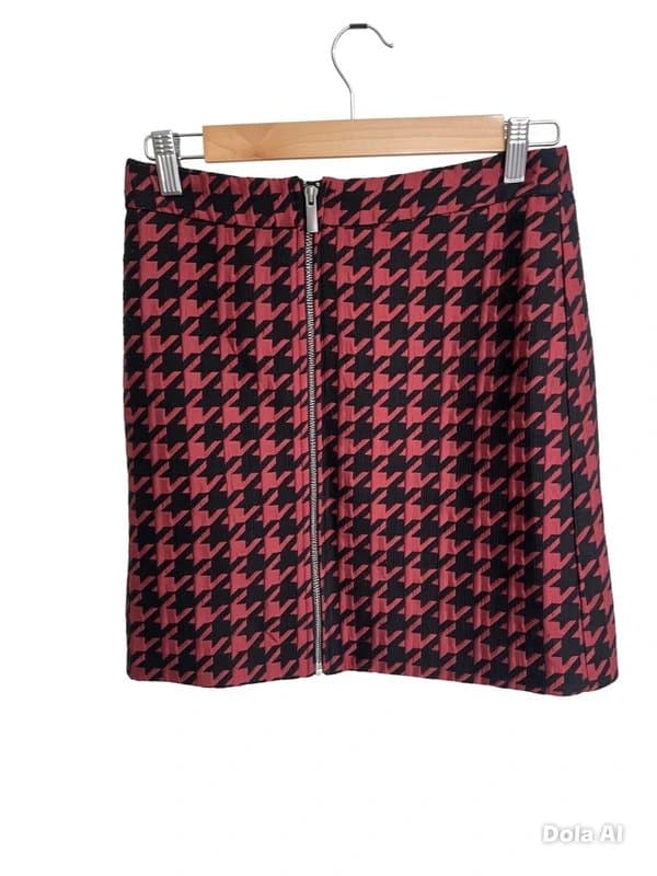 Next Next Rust & Black Houndstooth Mini Skirt -Uk Size 8 (1)