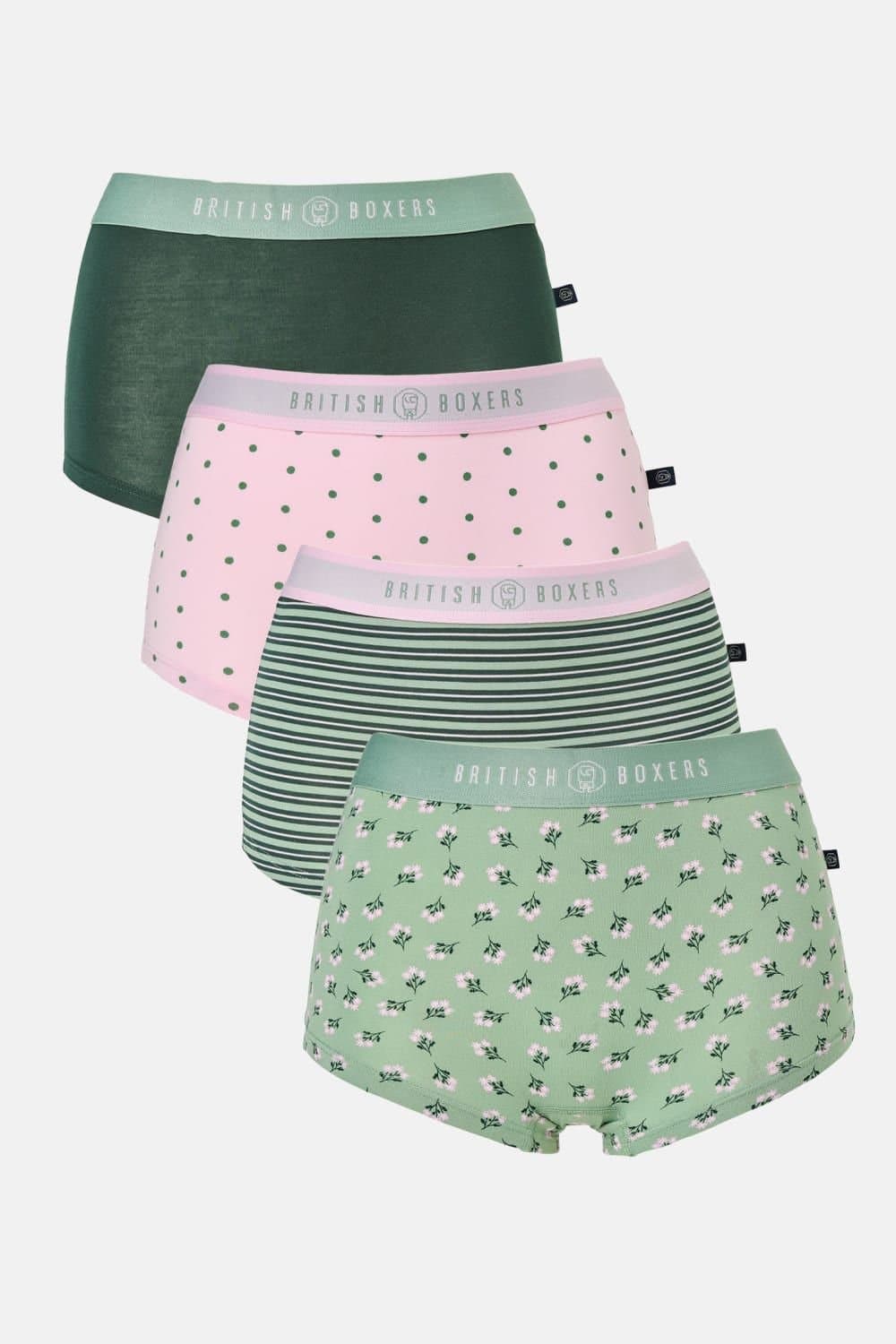 British Boxers British Boxers Women's Pack of Four "Juniper" Bamboo Hipster Boxer Briefs