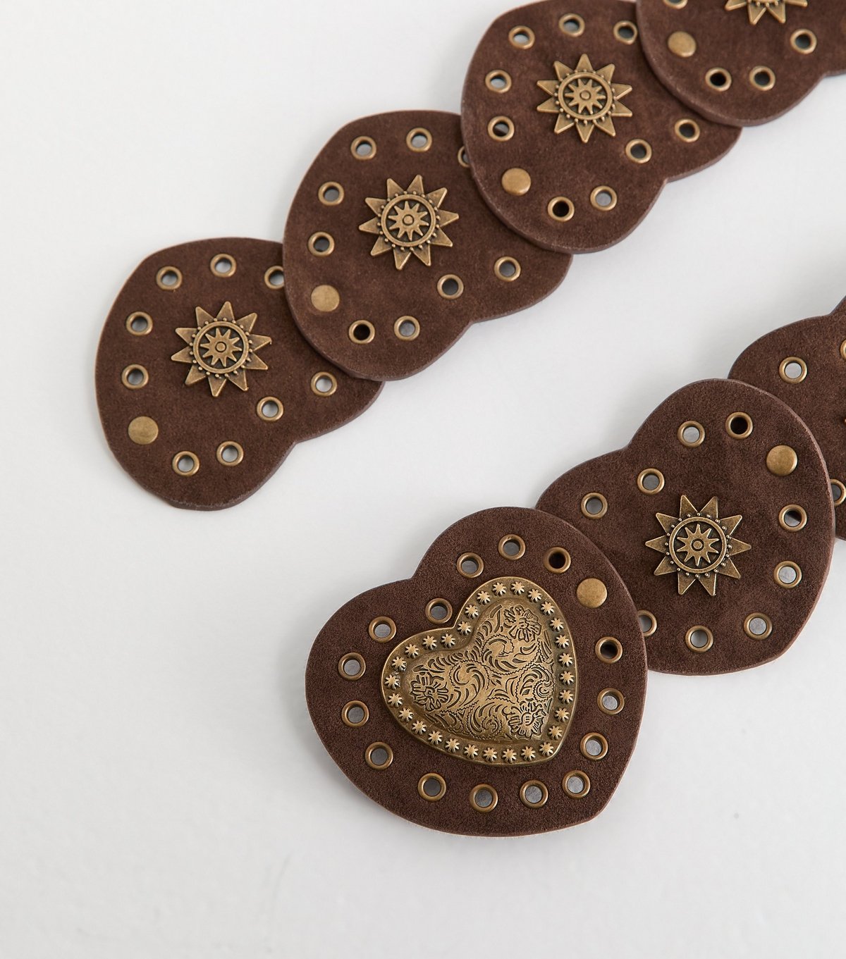 New Look Dark Brown Faux Leather Heart Disc Belt New Look - 3