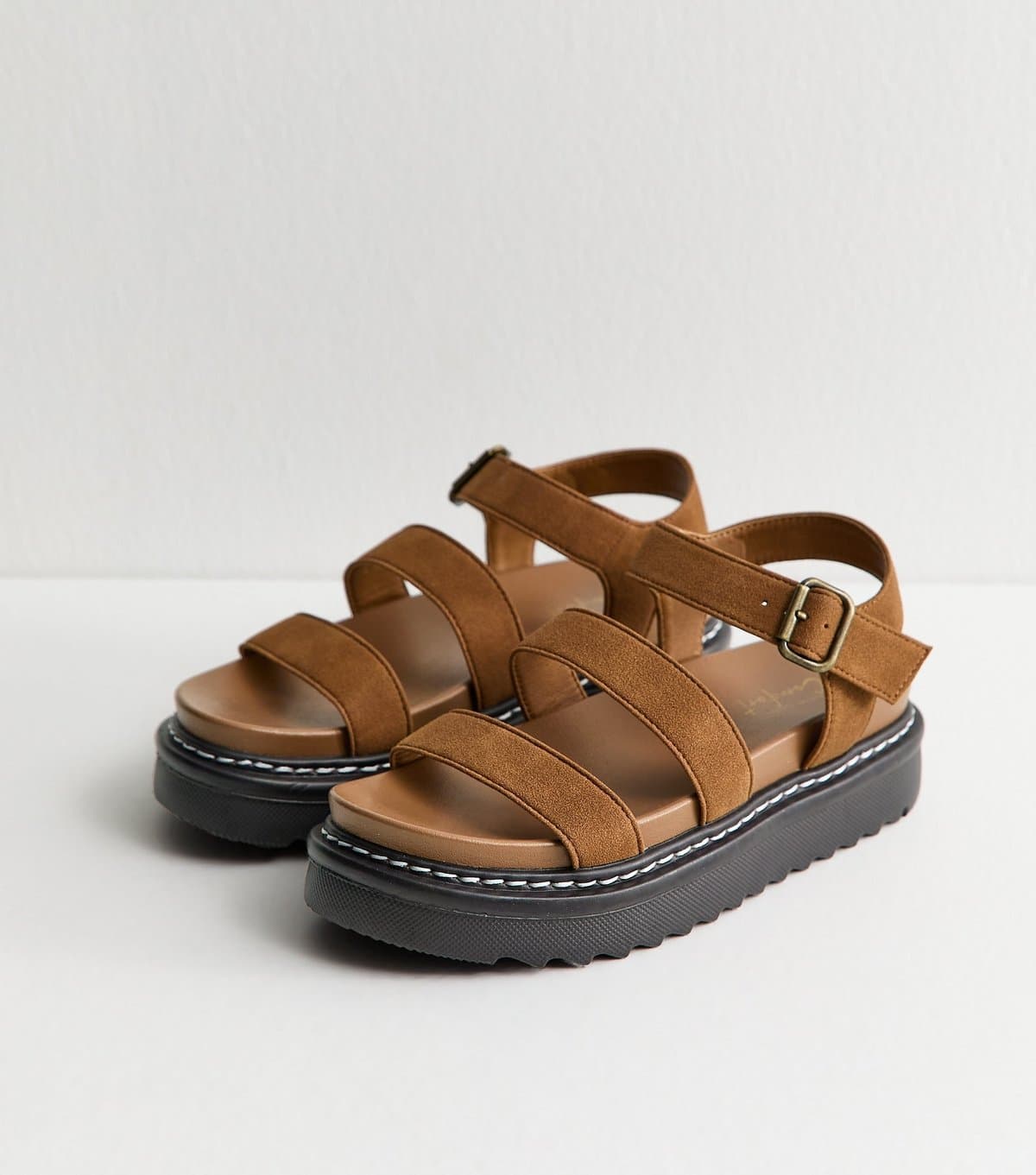 New Look Women's Tan Faux Suede Flatform Sandals Vegan New Look