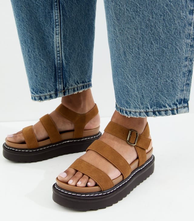 New Look Women's Tan Faux Suede Flatform Sandals Vegan New Look - 2