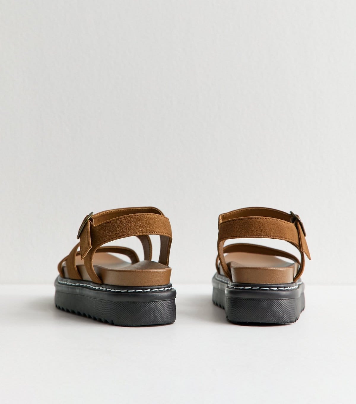New Look Women's Tan Faux Suede Flatform Sandals Vegan New Look - 4