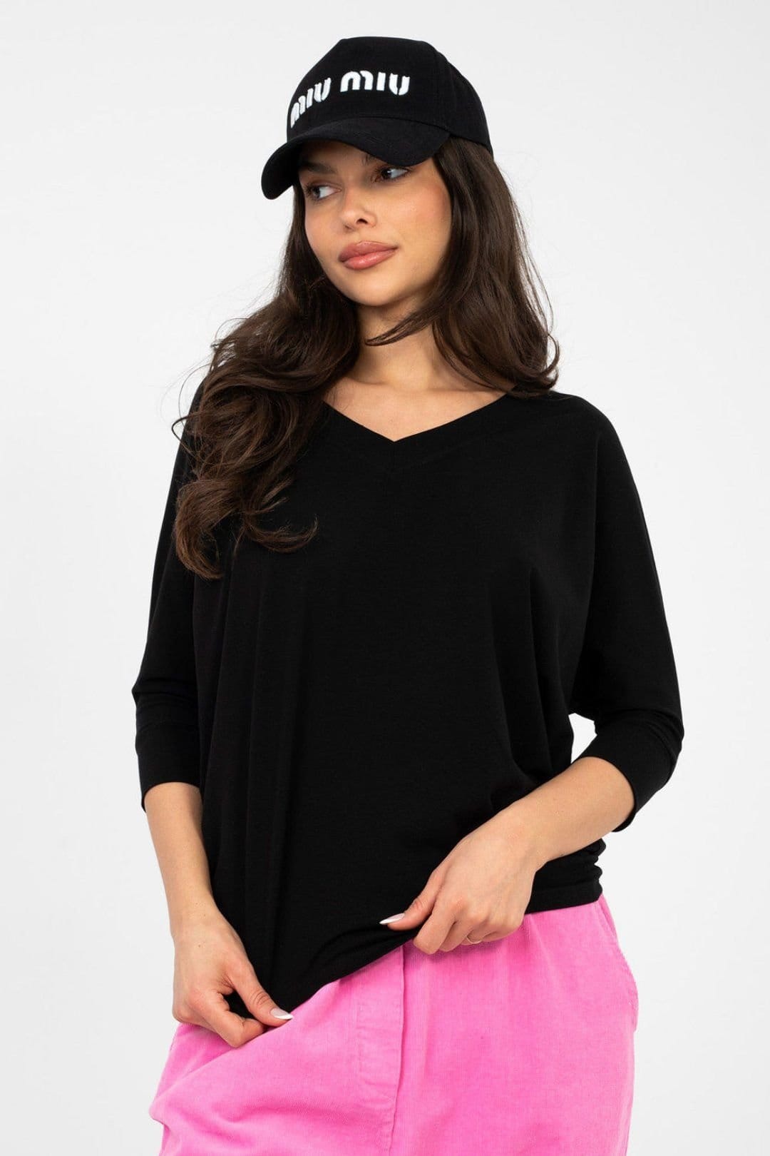Love Lace Black Cotton/Elastane V-Neck Blouse