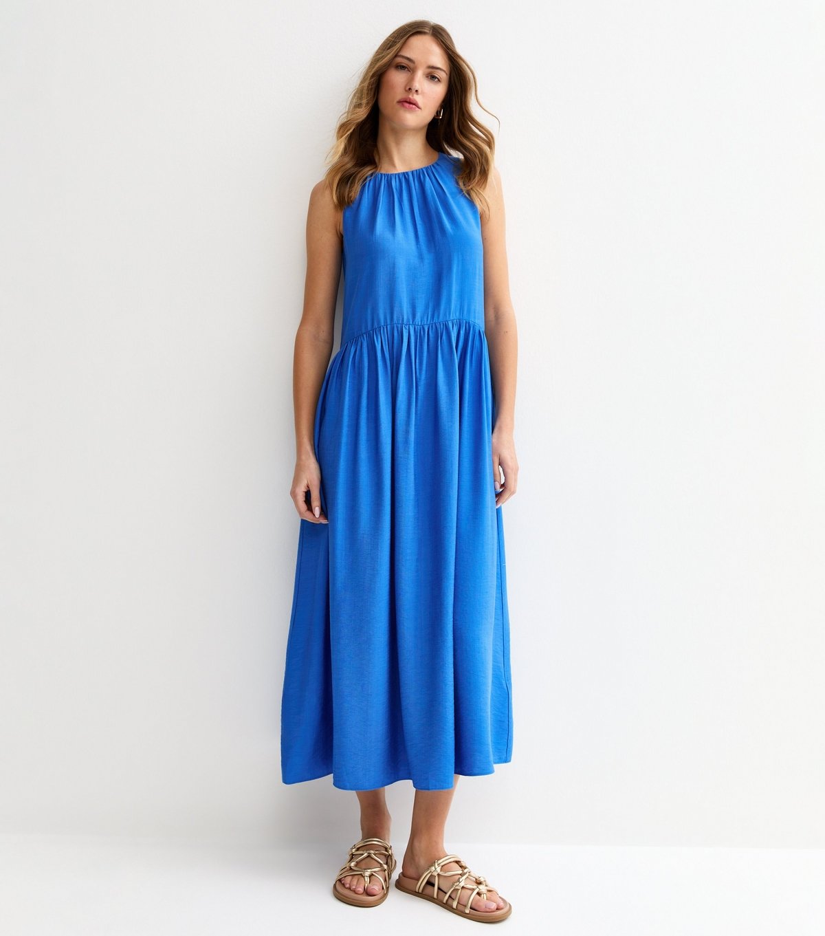 New Look Women's Bright Blue Drop Waist Sleeveless Midi Dress New Look - 3