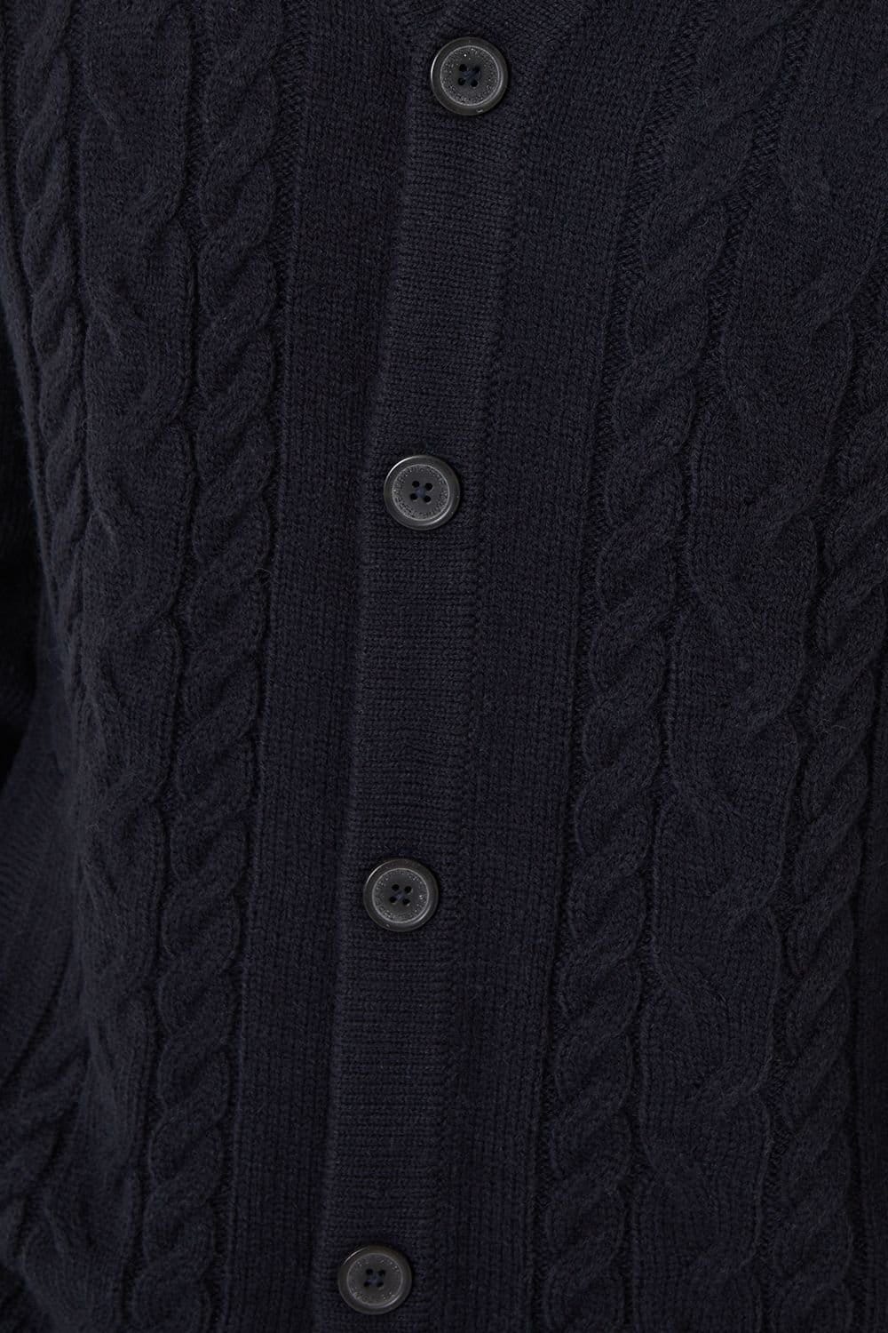 Threadbare Threadbare Men's Cable Knit Detail V-Neck Cardigan in Navy - 4