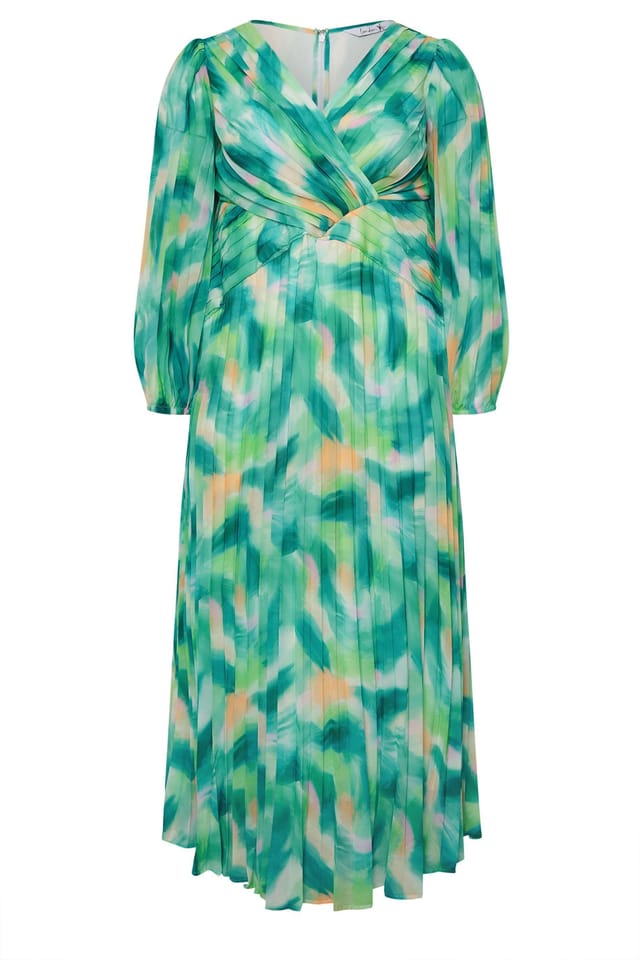 Yours Yours Women's Abstract Pleated Maxi Dress in Green - 2