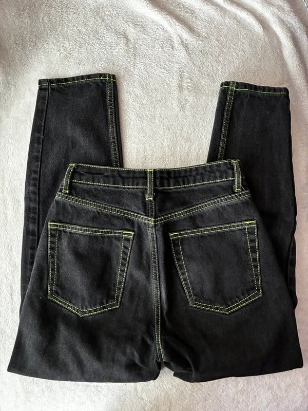 Topshop Black Mom Jeans with Neon Green Stitching