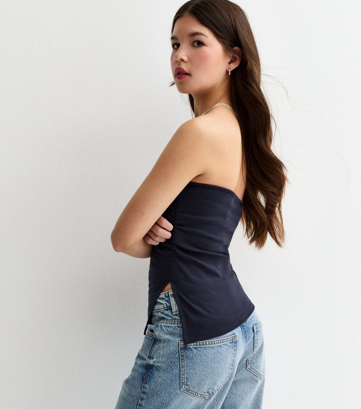 New Look Girls' Navy Asymmetric Ruched Side Bandeau Top New Look - 4