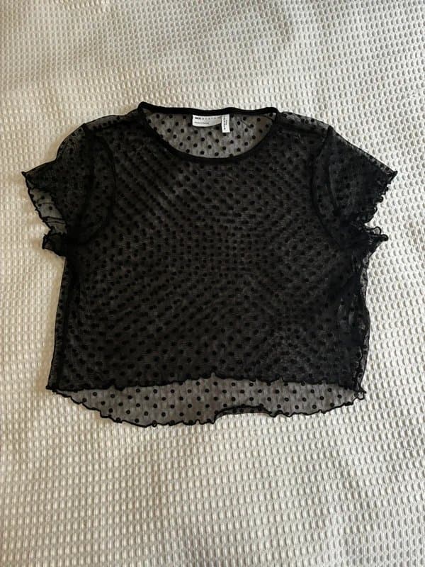 ASOS Design Mesh ASOS short sleeve crop top with polka dots