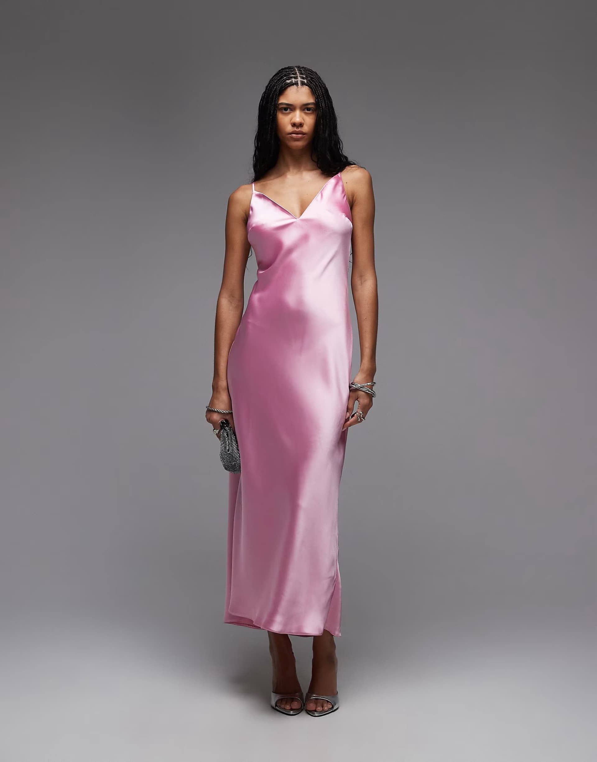 ASOS ASOS DESIGN high apex satin midi dress in sugar pink