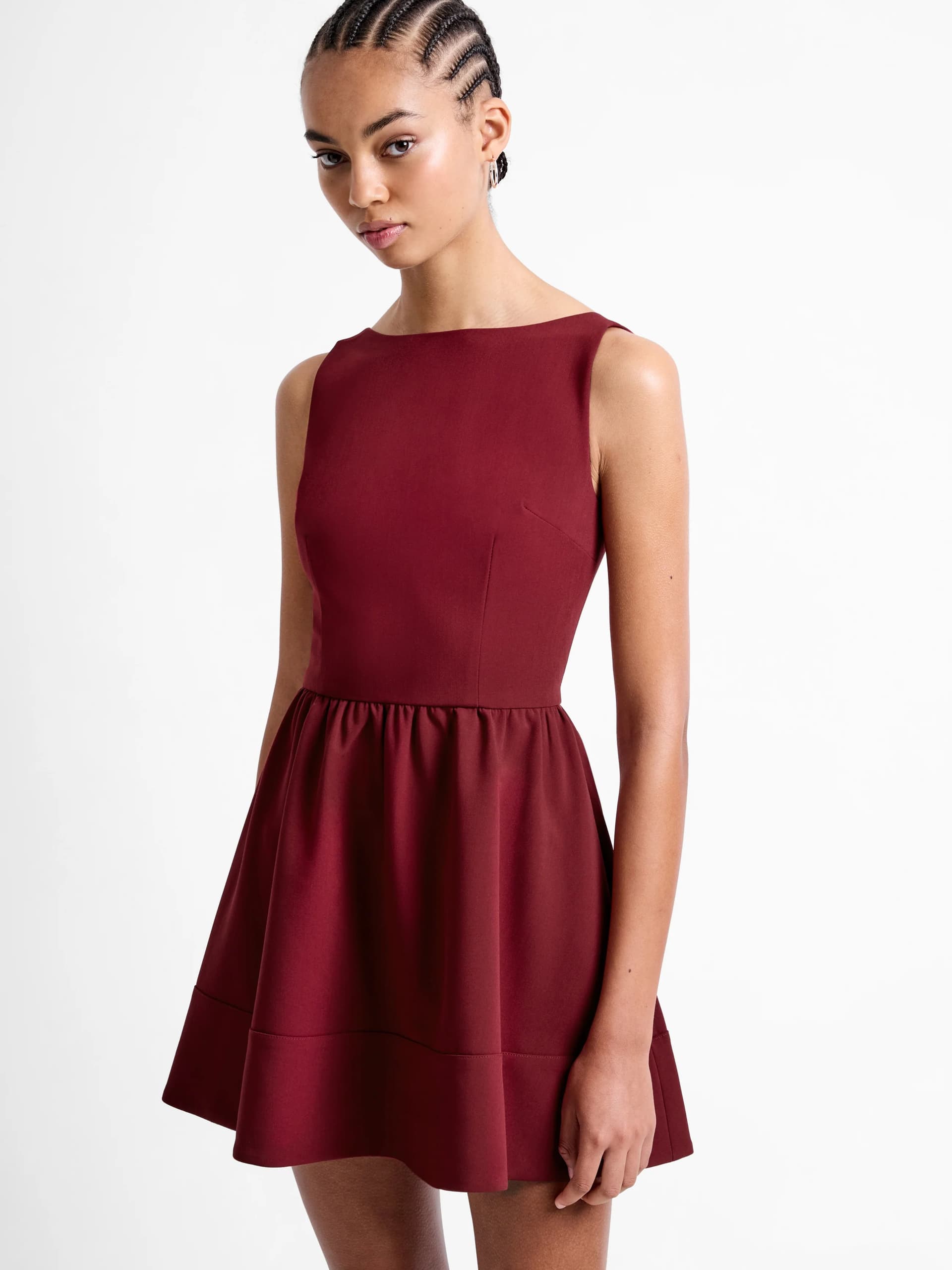 French Connection Azra Twill Low Back Mini Dress Cabernet Burgundy