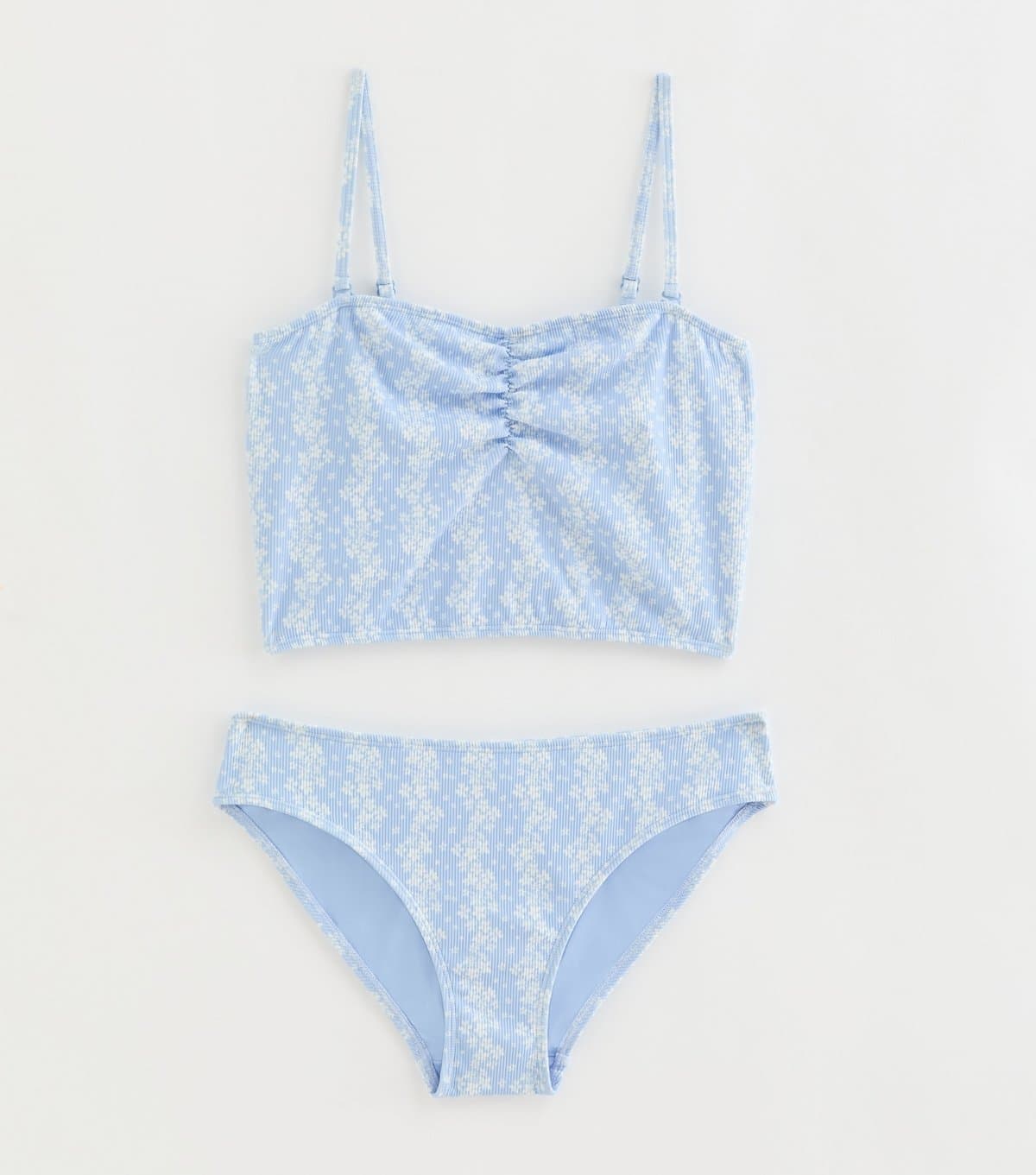 New Look Girls' Blue Ribbed Floral Print Tankini Set New Look