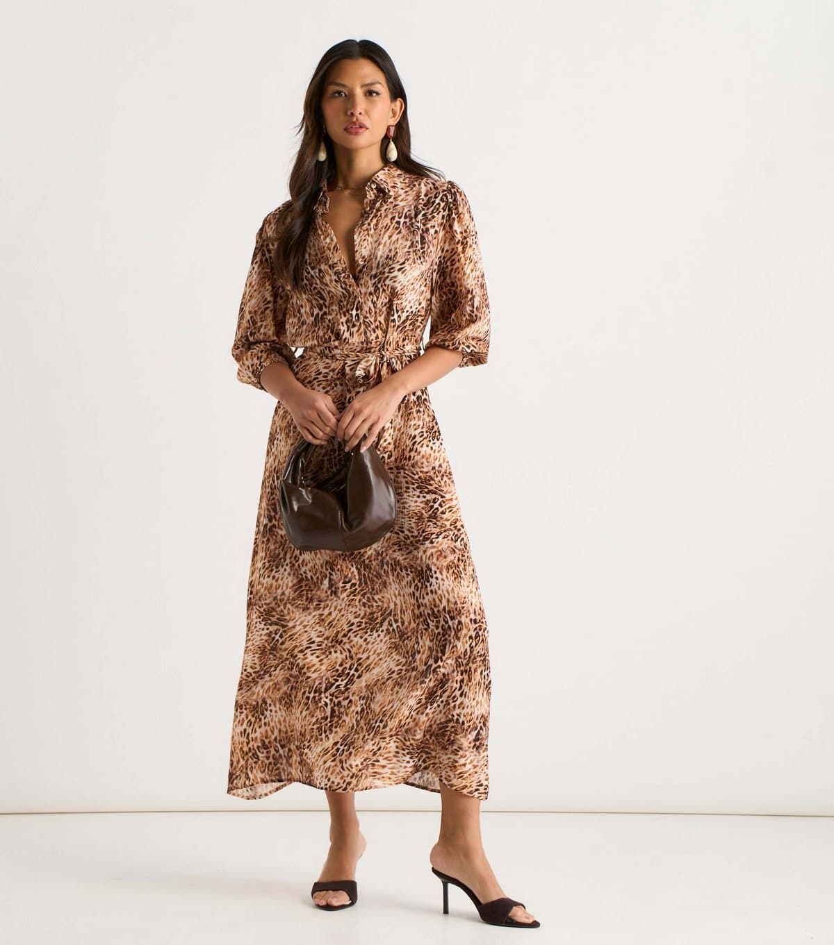 Gini London Women's Tan Animal Print Shirt Midi Dress Gini London New Look