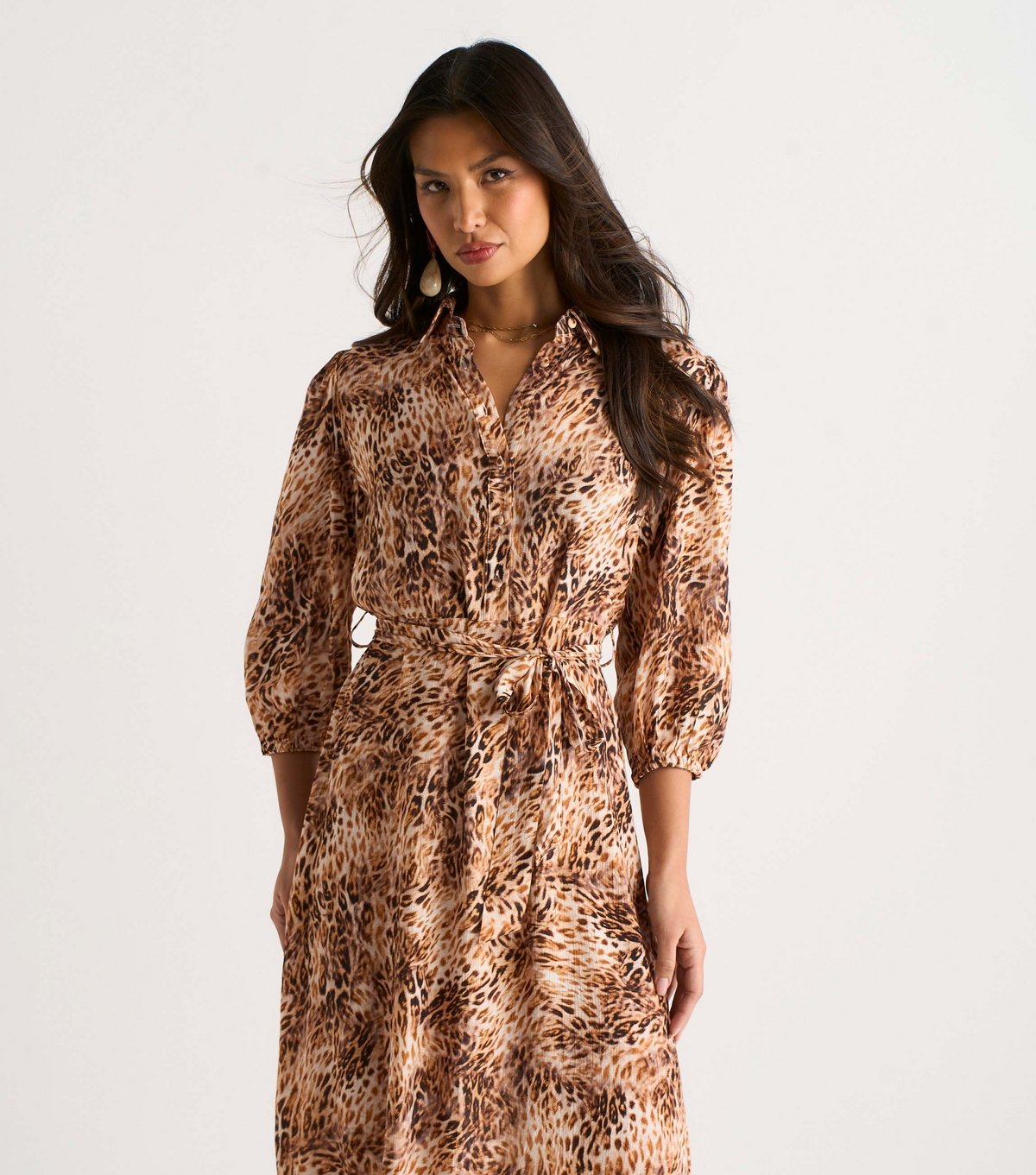 Gini London Women's Tan Animal Print Shirt Midi Dress Gini London New Look - 2
