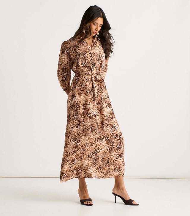 Gini London Women's Tan Animal Print Shirt Midi Dress Gini London New Look - 3