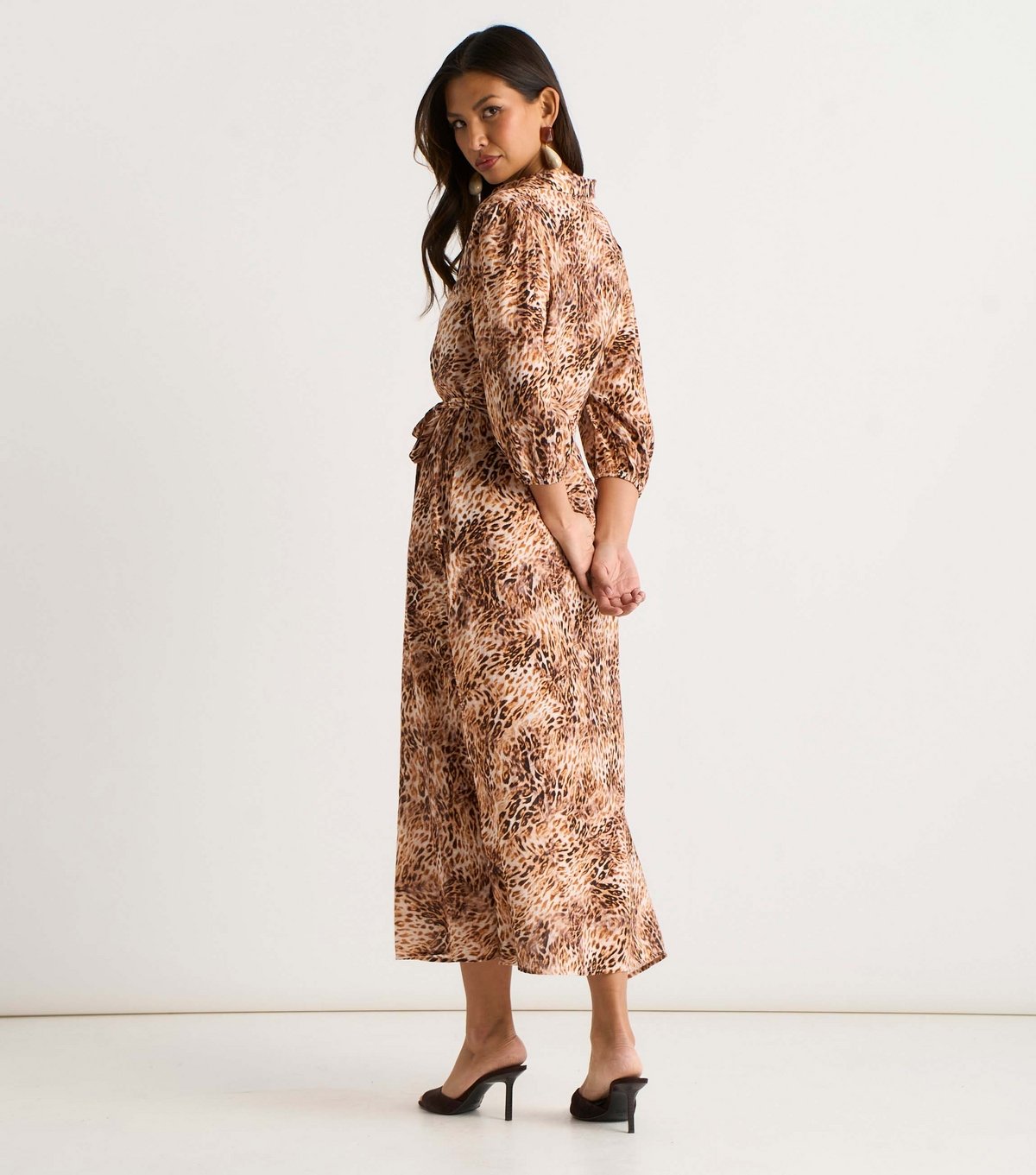 Gini London Women's Tan Animal Print Shirt Midi Dress Gini London New Look - 4