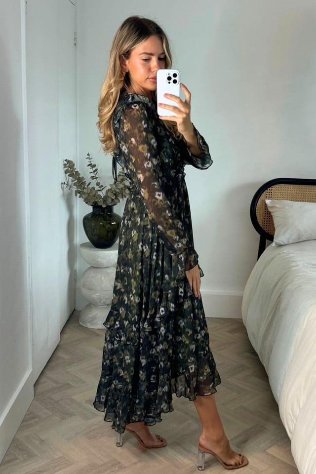 Style Cheat Style Cheat Women's Birdie Maxi Blurred Khaki Floral Dress in Green - 2