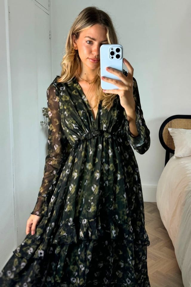 Style Cheat Style Cheat Women's Birdie Maxi Blurred Khaki Floral Dress in Green - 3