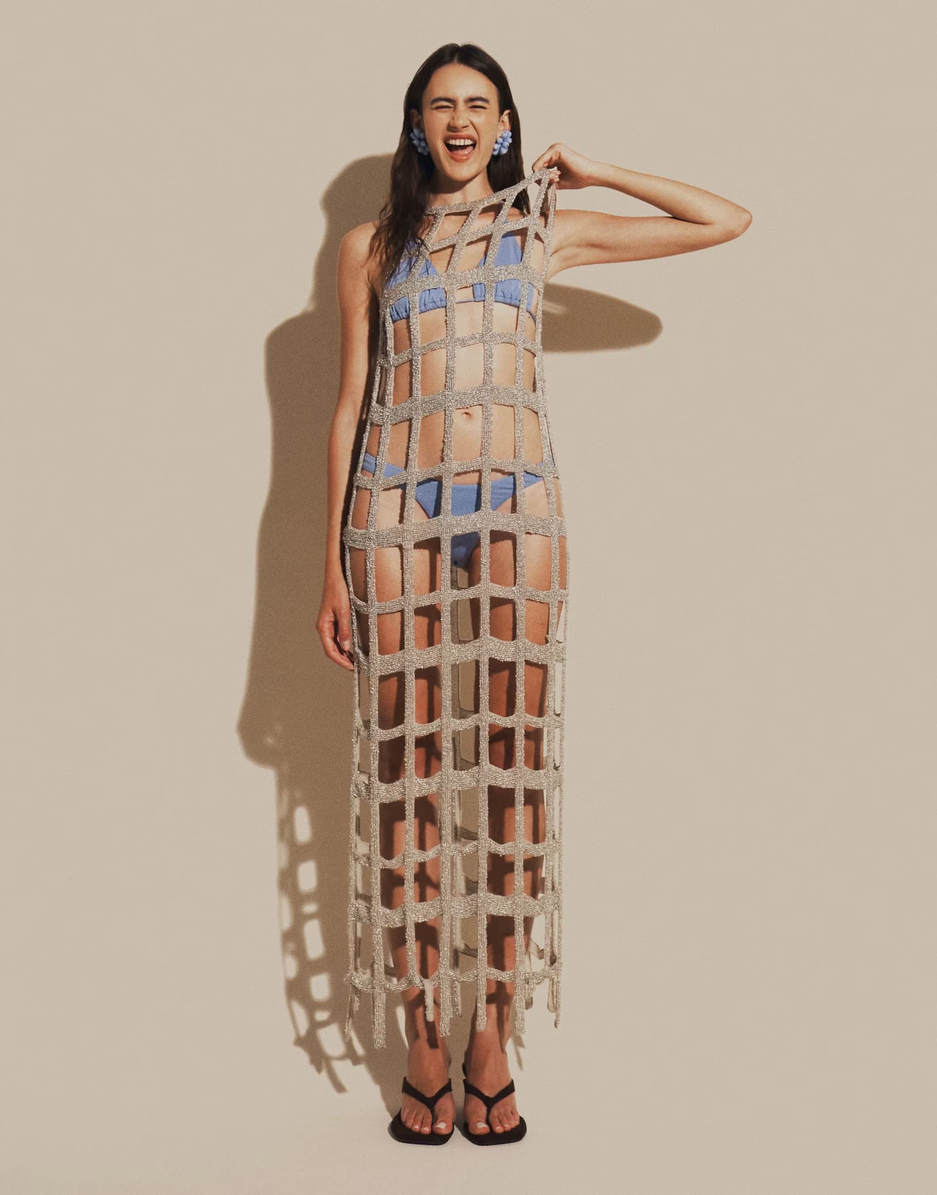 ASOS ARRANGE cutwork grid embellished column maxi dress in silver