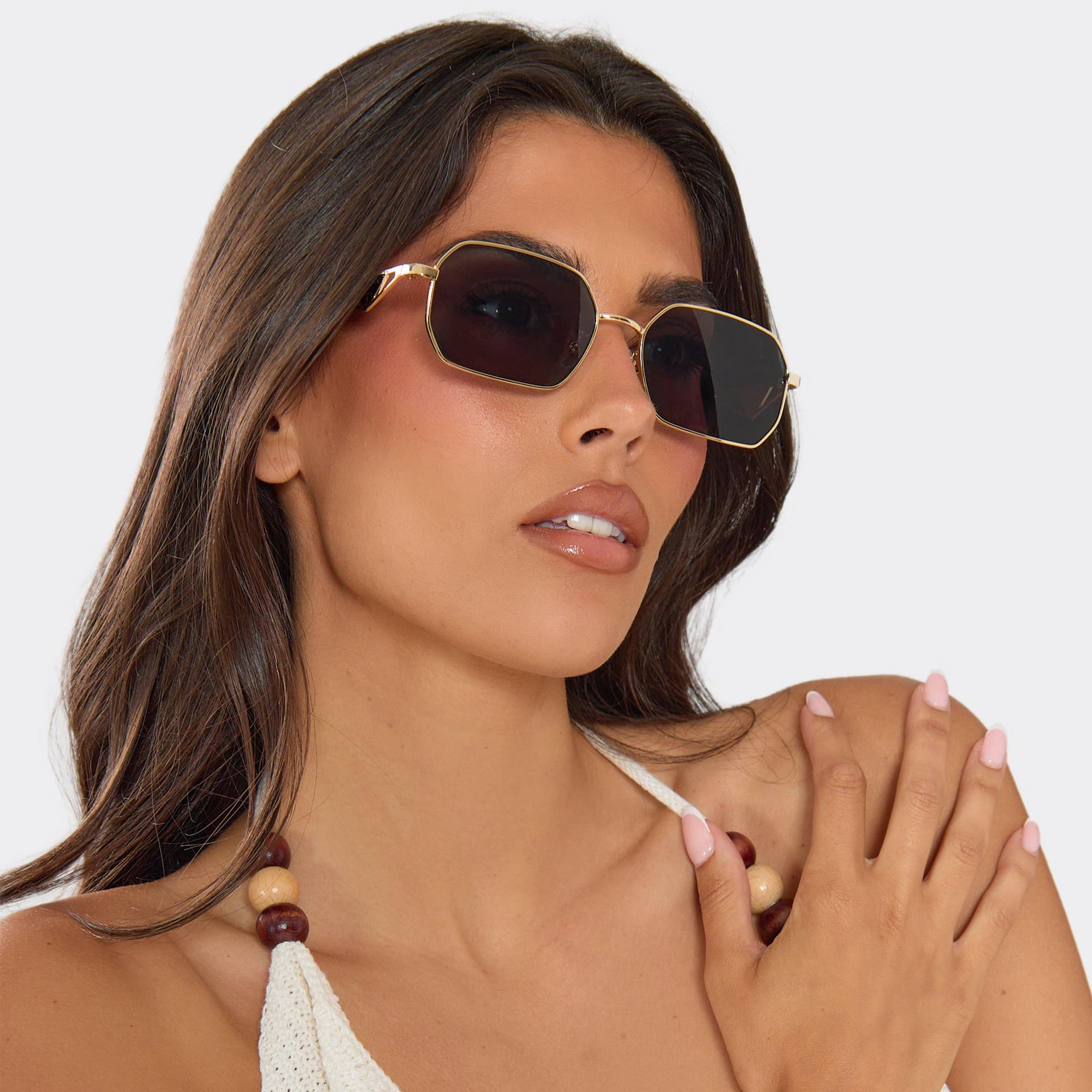 EGO Gold Frame Cut Out Side Logo Detail Tinted Lense Shaped Sunglasses In Black, Women's Size UK 0