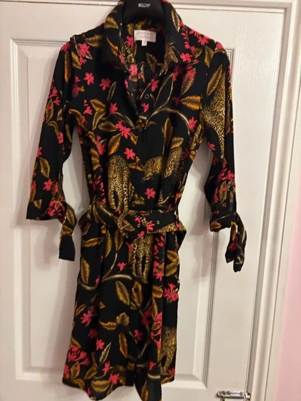 Dancing Leopard Dancing leopard plunge shirt dress wedding party holiday pockets 10 same day post - 1