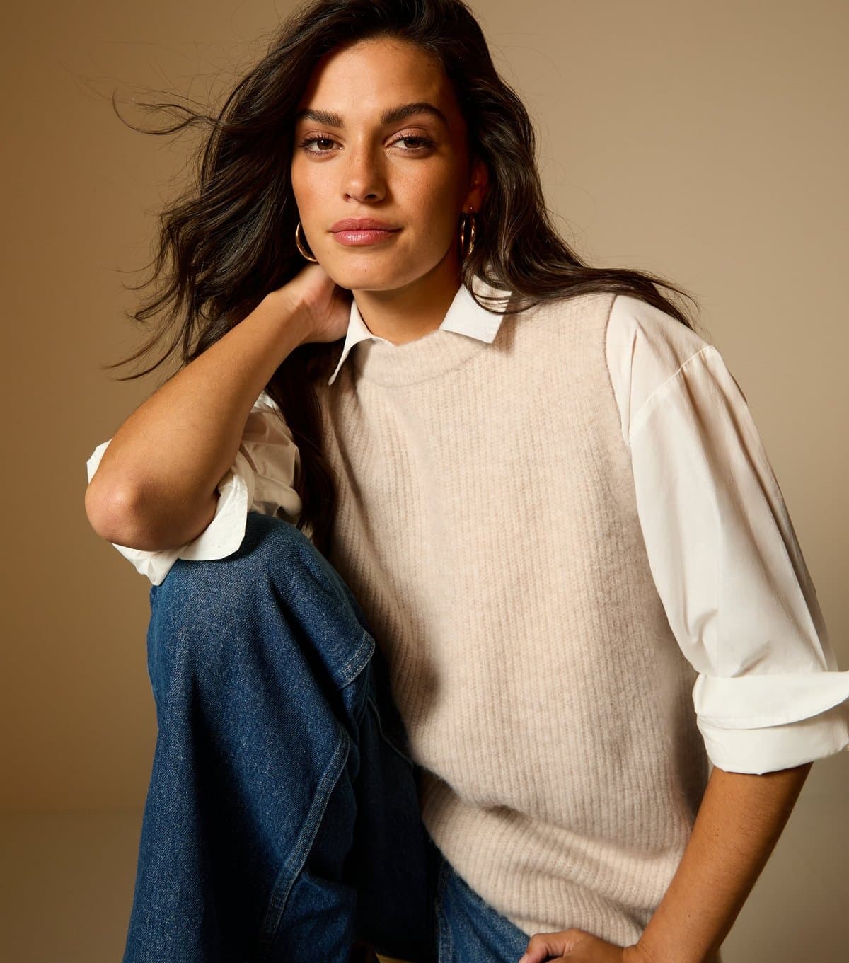 New Look Women's Oatmeal Ribbed Crew Neck Vest New Look