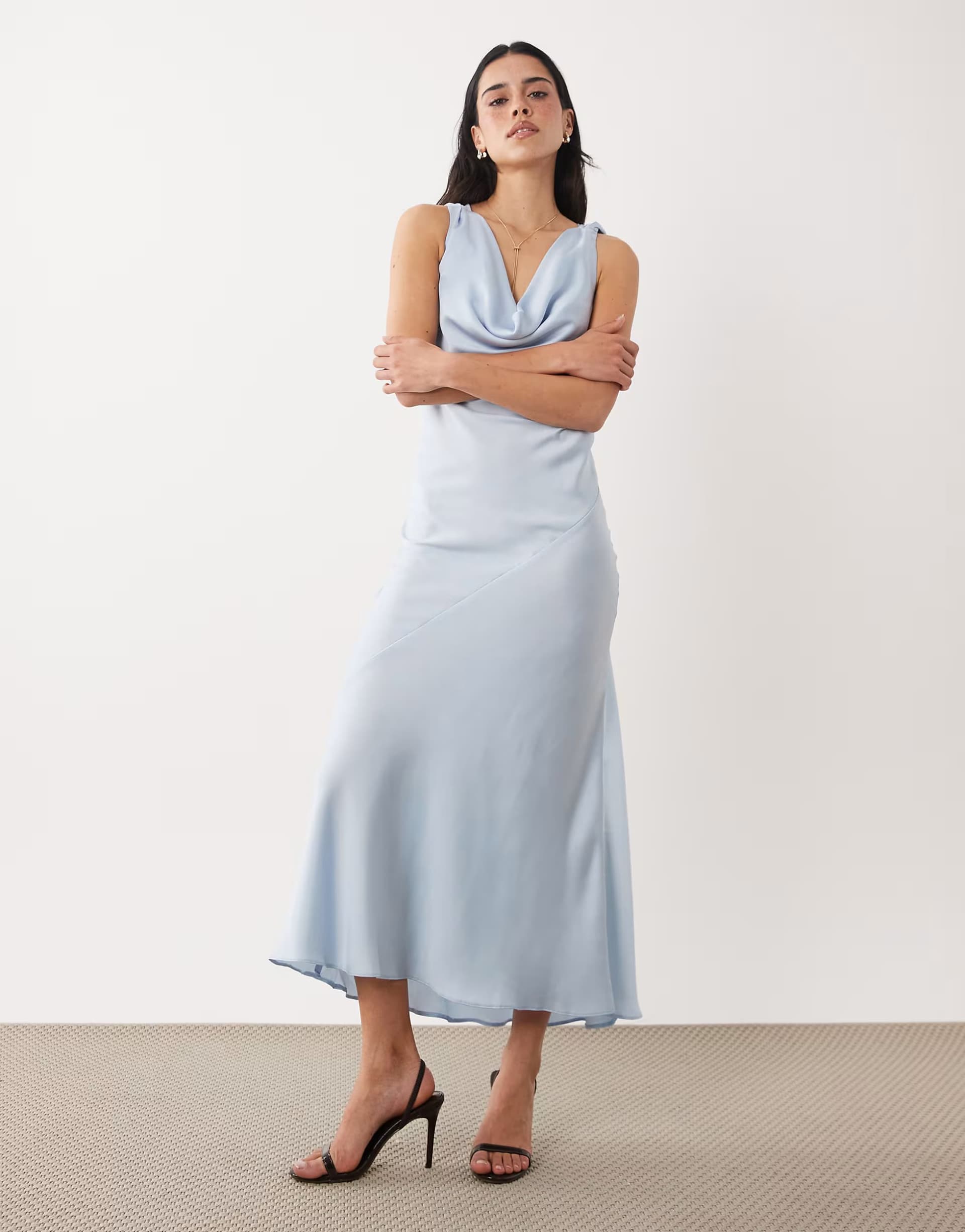 ASOS New Look cowl neck satin midi dress in light blue