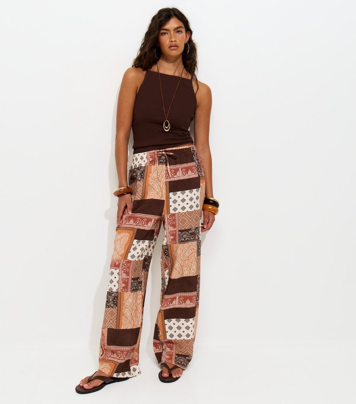 New Look Women's Brown Patchwork Wide Leg Trousers New Look - 2