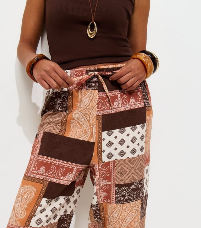 New Look Women's Brown Patchwork Wide Leg Trousers New Look - 3