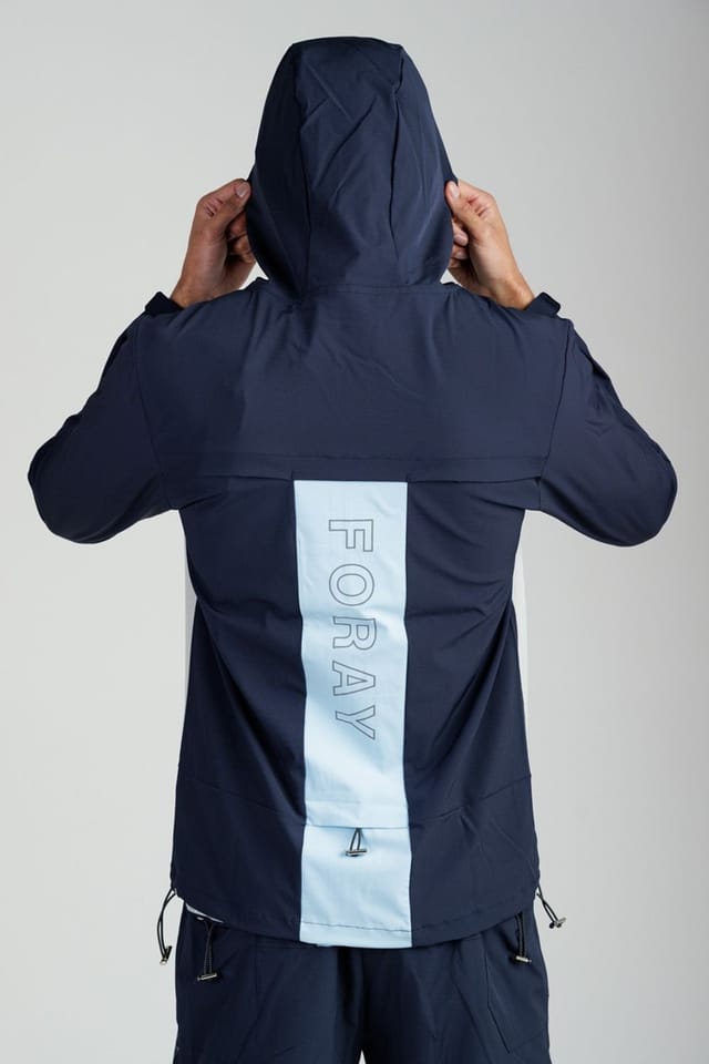 Foray Foray Men's Lightweight Panelled Zip Through Hooded Sports Jacket in Navy - 2