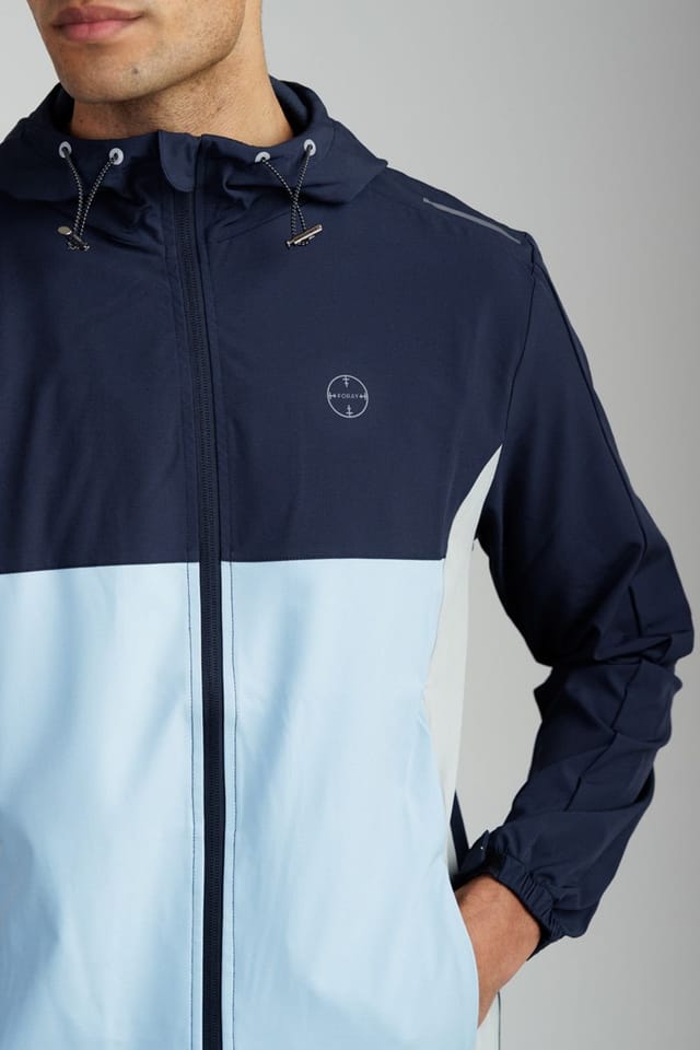 Foray Foray Men's Lightweight Panelled Zip Through Hooded Sports Jacket in Navy - 3