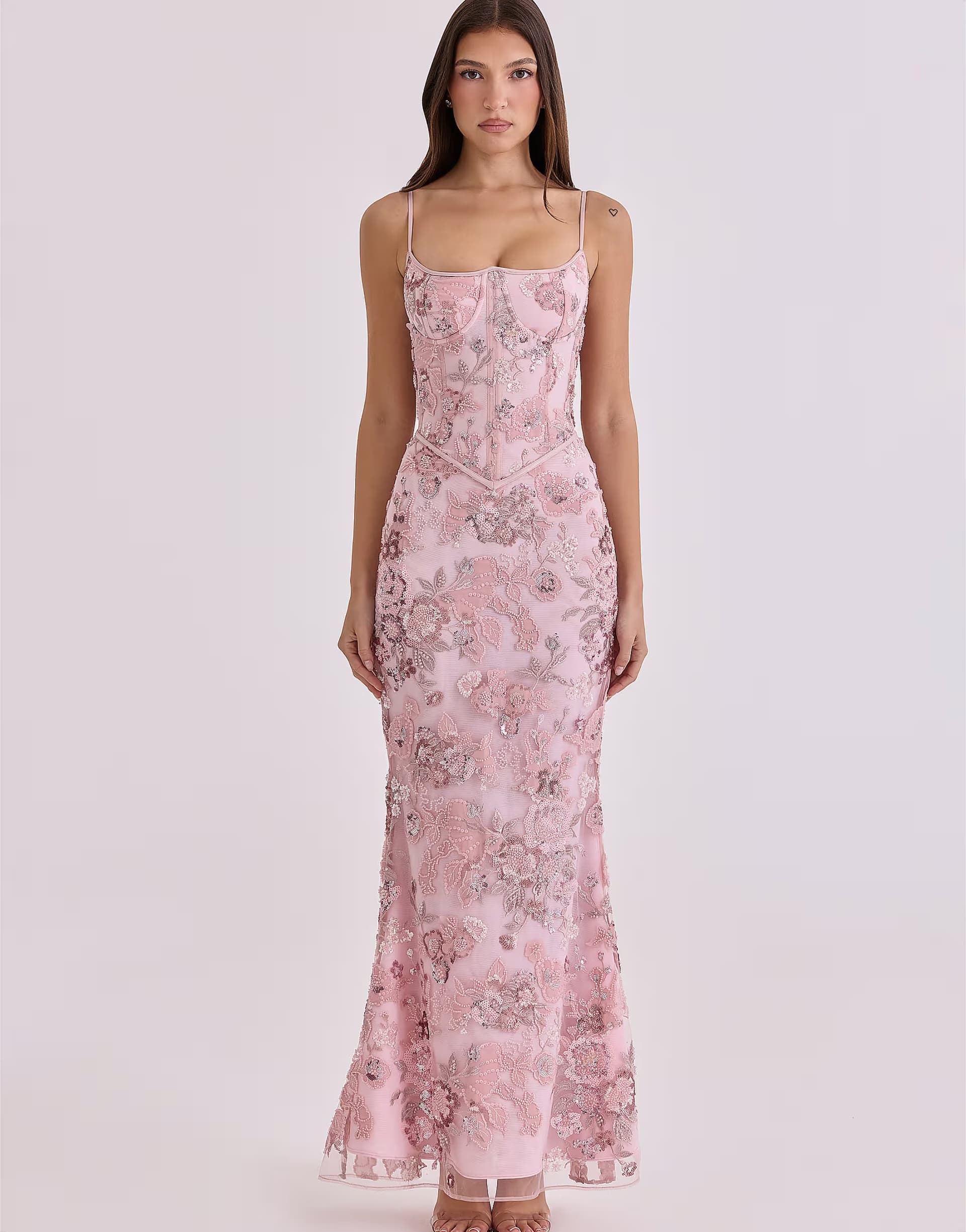 ASOS House of CB Naima pink hand beaded embellished corset maxi dress in pink