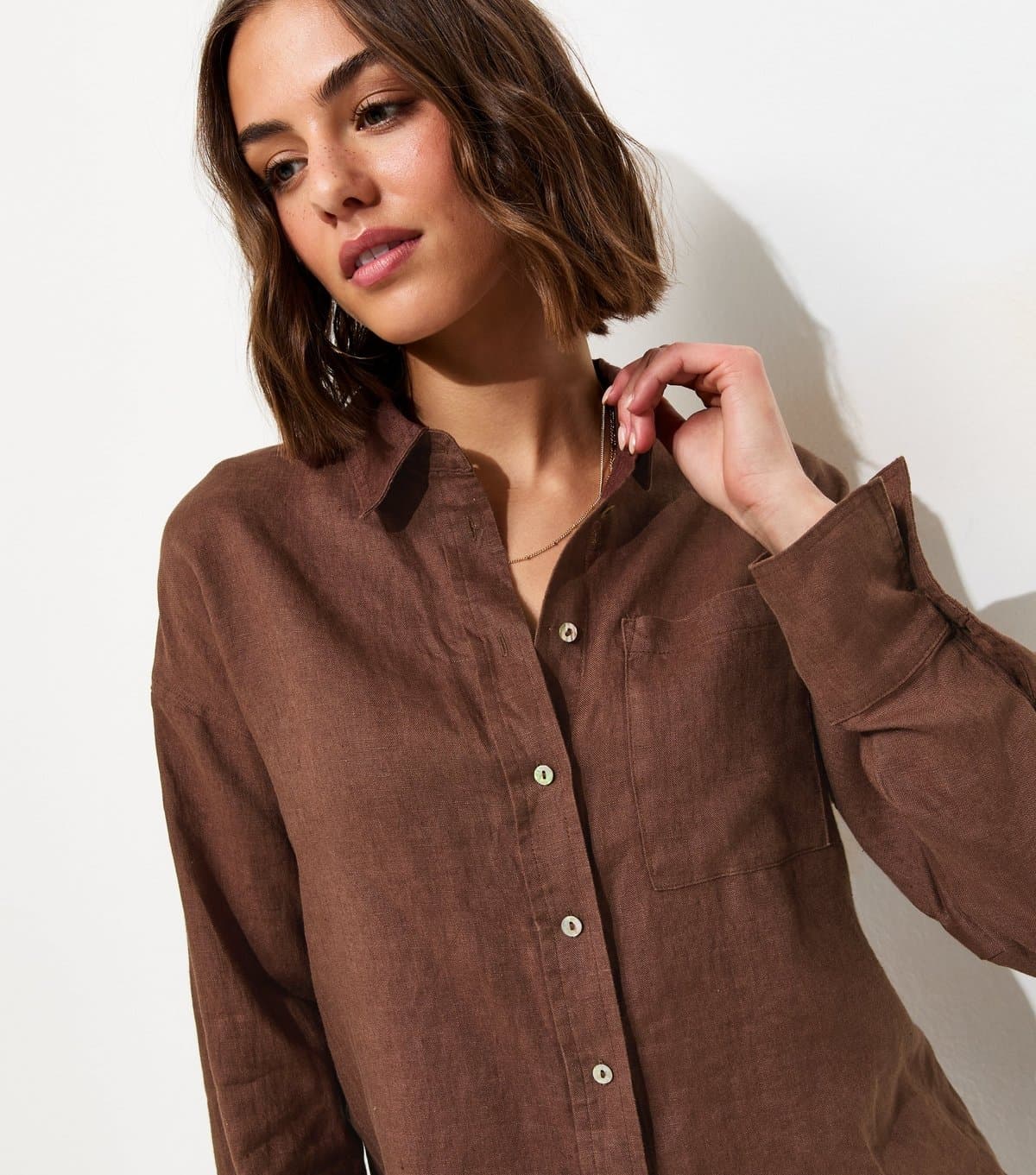 New Look Women's Brown Linen Oversized Long Sleeve Shirt New Look