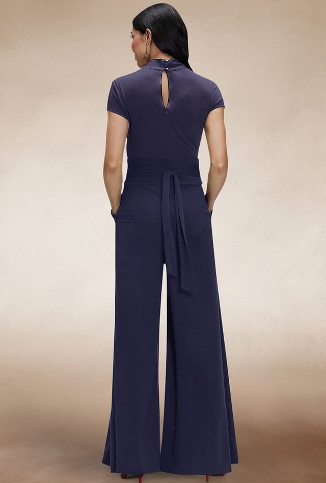 Hot Squash Hot Squash Women's Cap Sleeved Wide Leg Jumpsuit in Navy - 2