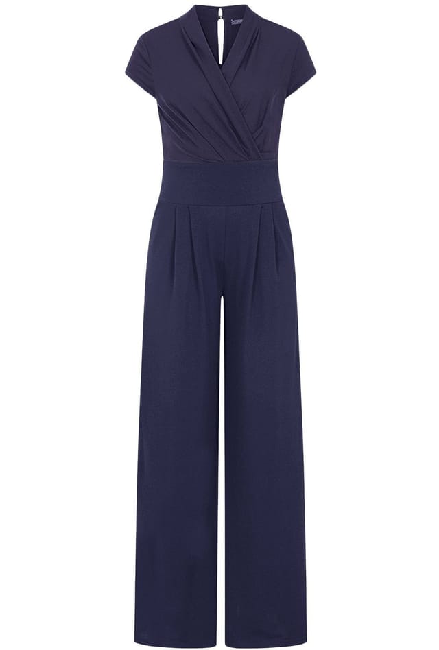 Hot Squash Hot Squash Women's Cap Sleeved Wide Leg Jumpsuit in Navy - 3