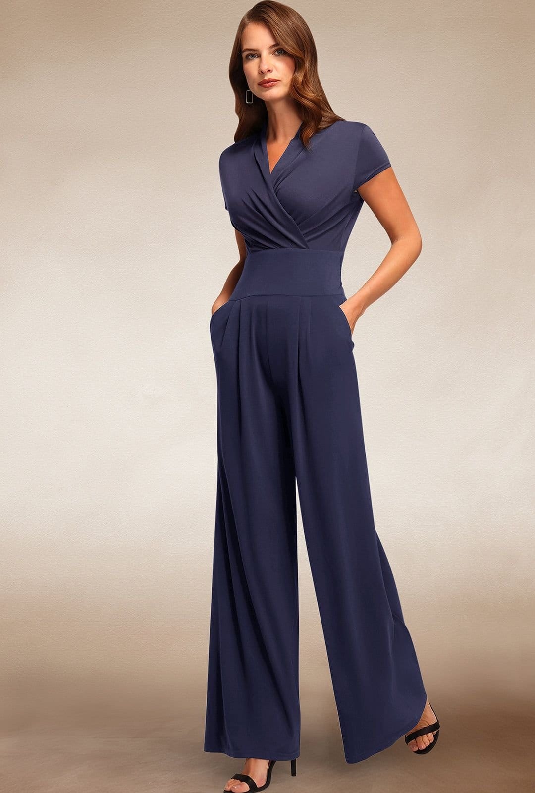 Hot Squash Hot Squash Women's Cap Sleeved Wide Leg Jumpsuit in Navy - 4
