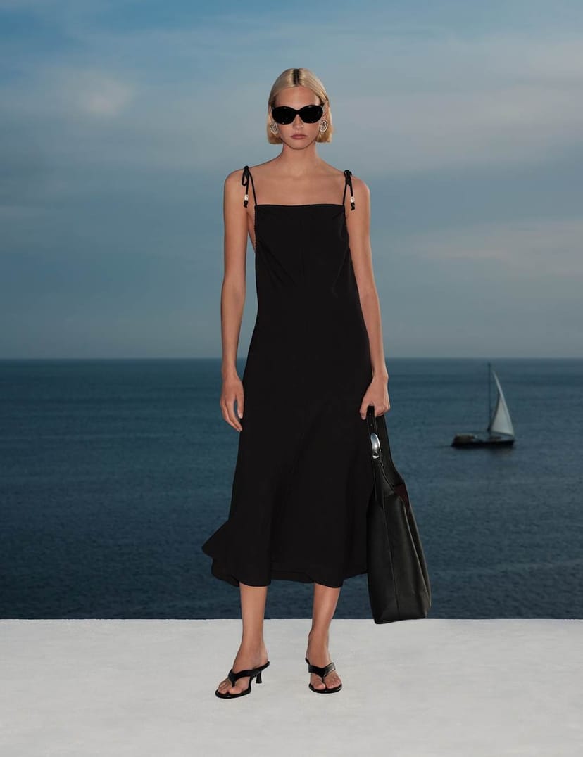 Marks & Spencer M&S Beaded Square Neck Strappy Midi Column Dress Black - 1