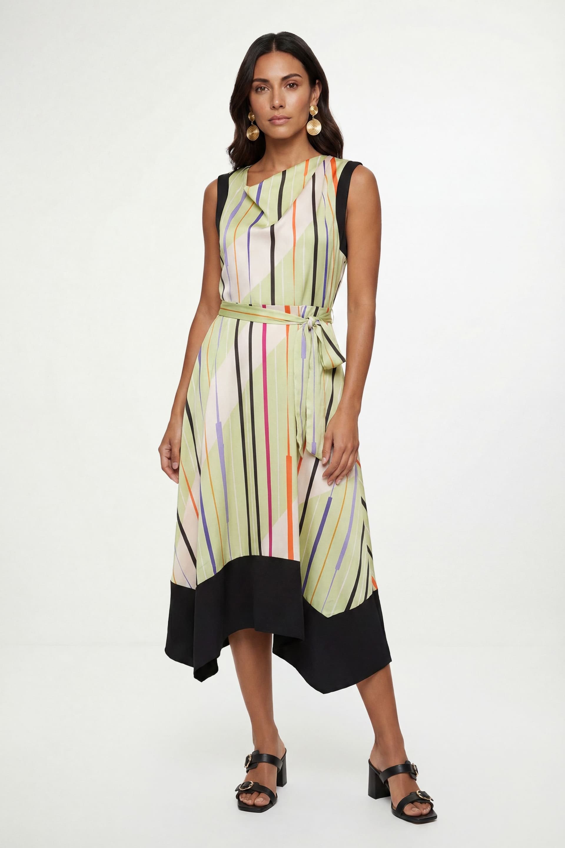Wallis Wallis Women's Satin Stripe Contrast Midi Dress in Green